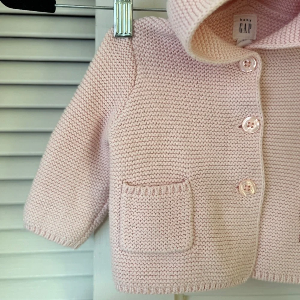 GAP‎ BABY GAP Hooded Garter Knit Sweater in Milkshake Pink Sz 3-6 months